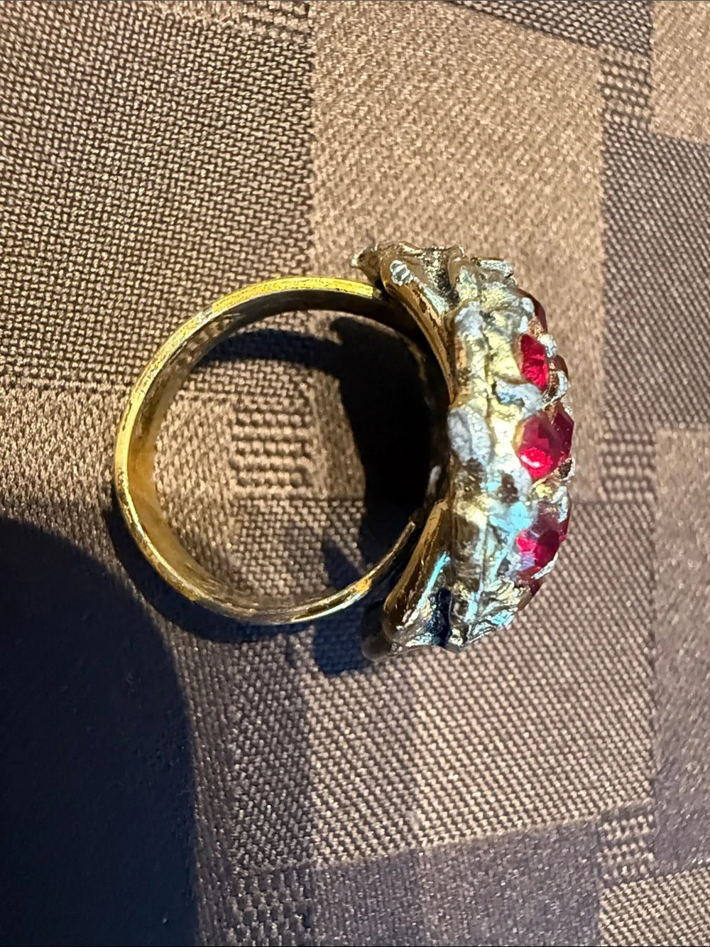 Vintage Ruby color Rhinestone Dome Cocktail Ring (Size 7)